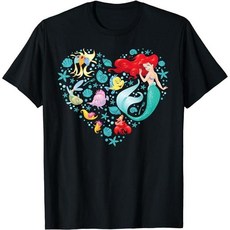 반팔티셔츠 남성핏 인어공주 에리얼 플라운더 세바스찬 Little Mermaid Ariel / Heart TShirt Merch 굿즈 디즈니 공주 프린세스 캐릭터 티셔츠 Disney - 공주드레스