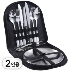 투데이리빙 휴대용 캠핑 커트러리 수저 세트 2인용 11p 고급 스텐 숟가락 포크 나이프 스테이크 칼 파스타 양식 디저트 디너, R98154A, 1세트, 실버 R98154A, 1세트, 실버
