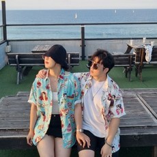 루쏘 시원한 하와이안 반팔셔츠 남녀공용 커플