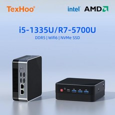 TexHoo 미니 PC 컴퓨터 게임용 AMD Ryzen7 5700U R5 인텔 코어 i5 1335U CPU 윈도우 11 프로 NUC 오피스, 없음, 없음, 3) AMD Ryzen75700U  16G DDR4 5 - 라이젠75700