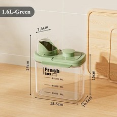 투명 밀폐 습기 방지 쌀 저장 탱크 대용량 곡물 상자 주방 보존, 1개, 1.1600ml-Green