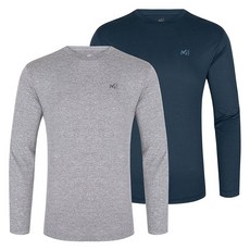 밀레 MILLET 기능성 2팩 긴팔 세트 그레이+네이비 긴팔 라운드티2종 세트