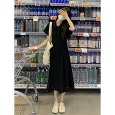 ANYOU 여성원피스 반팔원피스 폴로원피스 반팔 롱스커트 트임원피스