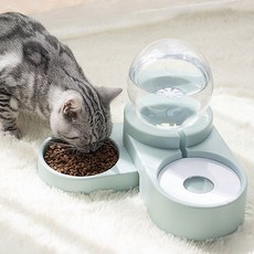 강아지반자동식기 반자동급식기 고양이정수기 1.8L 구슬급수기 밥그릇 수반, 민트색(스테인리스 그릇 포함)