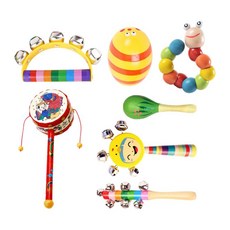 Zeyuan 7Pcs 나무 아기 딸랑이 세트 타악기 손 눈 조정 어린이 악기 세트 휴일 0-1 세, 목재, 다중, 1개