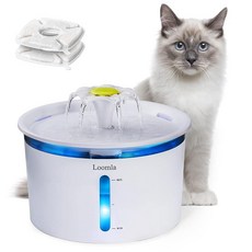 Loomla 고양이 분수대 2.5L/85온스 반려동물 전환 가능한 LED 조명이 있는 실내 자동 개 물 디스펜서 고양이 개 반려동물용 교체 필터 2개(화이트), 스테인리스 스틸_스테인리스 스틸, 1개