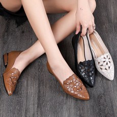 zazx 펀칭 디자인 수를 놓다 여자 단화 여름 굽 낮은 신발 통기성이 좋은 스틸레토 샌들 부드러운 스타일리시한