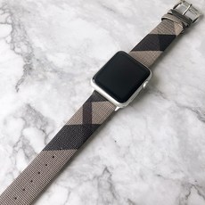 애플워치 스트랩 체크 가죽 패션, 38mm, 다크 그레이