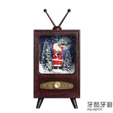 크리스마스 인테리어 조명 빈티지 엔틱 TV 오르골 눈 내리는 가로등, 미니어처 브라운