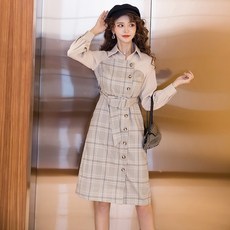 호돌룰루 가을옷 체크무늬 허리보정 슬림핏 긴 소매 스윗 여성의류