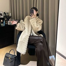헤링본 에코 밍크 룩 우아한 모임 롱 연말 퍼 고급 에코퍼 겨울 하이넥 코트