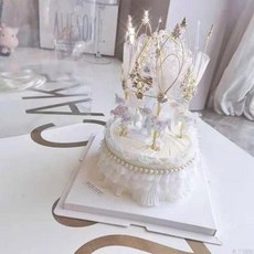 오르골무드등 오르골 몽환적인 회전목마 케이크 장식 자투리 빨대 크라운 유니콘 소켓 진주, 09 육각왕관실버