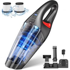 습식진공청소기 살균 소파 휴대용 진공 무선 자동차 포터블 9000PA&LED 필터 2개 포함 경량 충전식 손 코드리스 급속 충전 미니 카펫 반려동물 털용 핸드헬드 진공청소기