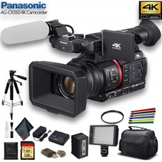 Panasonic AG-CX350 4K 캠코더 (AG-CX350) W / 패딩 케이스 128GB 메모리 카드 헤비 듀티 삼각대 와이어 스트랩 LED 조명, 단일옵션