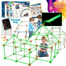 어린이용 Peertoys Fort Building Kit - 160 pcs 건설 완구 DIY Stem Forts 제작 키트 플레이 텐트 실내 야외 놀이 집 캐슬 터, 단일옵션