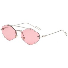 UV400 보호 육각 선글라스 빈티지 트렌디 레트로 무테 여성 및 남성용 Y2K 액세서리, Pink, 1개