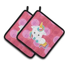 NMT Caroline 's Treasures BB6810PTHD Polkadots Unicorn 한 쌍의 냄비 홀더 7.5HX7.5W 멀티 - P055406ZY2XL326, 기본