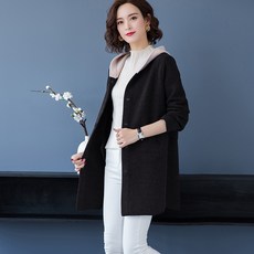 여성용가디건 오버사이즈 신상여성의류 타입서양스타일 루즈핏 여자외투 겨울가을 모자달린 미들롱타입 2020겨울스타일 후드 가디건