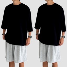 데이즈 1+1 남녀공용 M-3XL 여름 무지 스판 오버핏 빅사이즈 박스 7부 반팔 티셔츠