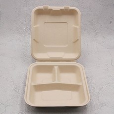 펄프 도시락(소) B-028T 3칸 사각 도시락 50개 펄프용기 종이도시락 일회용도시락포장용기, 1개