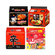 오뚜기 농심 삼양 팔도 매운라면 4종 세트 (진라면 매운맛 5P + 신라면5P + 불닭볶음면5P + 틈새라면 빨계떡5P), 1세트