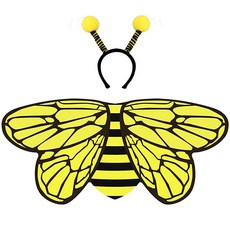 Creatoy Bee-Wings 아동용 범블비 코스튬 안테나 머리띠 포함 유아 곤충 벌레 드레스 업 놀이 여아용 요정 날개 꿀벌 의상 남아 여아 생일 파티 용품 할로윈 선물, 1개