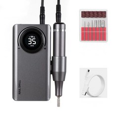 YokoBeauty 네일드릴머신 젤네일 폴리셔 35000RPM LCD디스플레이 드릴비트세트 포함, 1세트, 그레이