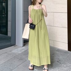 POMTOR 여성 여름 민소매 롱 원피스 펀칭 나시 원피스