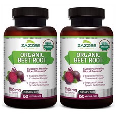 Zazzee 재지 오가닉 레드비트 빨강무 550mg 150캡슐 혈액순환영양제 고혈압영양제, 1mg, 2개