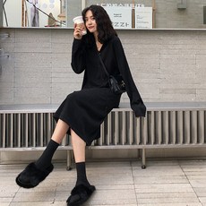 우르보스 스트랩 긴팔 가을 빅사이즈 여성의류 뚱뚱한 간지나는 티셔츠 소매 블랙 와이드 루즈핏 뱃살커버