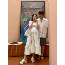 [단품구매 가능 커플룩] 여름 바캉스 롱원피스 + 무지 셔츠 신혼여행 임산부 휴양지 시밀러룩 만삭