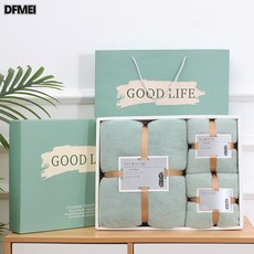 DFMEI 코랄 캐시미어 수건 목욕 타올 3종 세트 후자모 숄, 그린[1목욕타올2수건세트], 타월35X75CM/목욕타올70x140CM