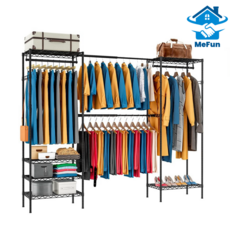 MEFUN 대형 신축식 다용도 6단 스탠드 조립식 시스템 랙 수납 행거 선반형 옷장 신축막대 후크 포함 옷걸이