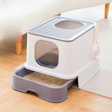 반려묘 배변통 모래통 고양이 탈취 방수 배변 하우스, 윗구멍형/그레이 높이33cm, 1개
