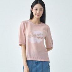 [지센창원]여성 프린트 우븐패치 5부 티셔츠 2색 LCTSO425