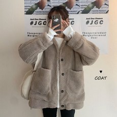 겨울 느슨한 여성 폴로 칼라 싱글 브레스트 가디건