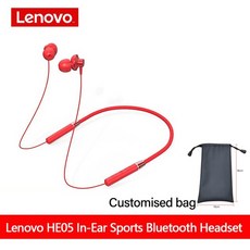 lenovo 이어폰 bluetooth5.0 무선 헤드셋 마그네틱 넥 밴드 이어폰 ipx5 방수 스포츠 이어 버드 (노이즈 캔슬링 포함), 빨간색 가방