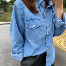루즈핏 포켓 청남방 데님셔츠 모르모어