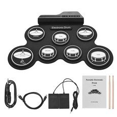 전자드럼패드 접이식 실리콘 핸드 롤 USB 전자 드럼 휴대용 연습 드럼 패드 키트 드럼스틱 유지 페달 2022 신제품, 3) 블랙 아이콘 에디션