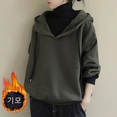ROYALBELLE 여성용 기모 후드티 하이넥 긴팔 맨투맨 맨투맨티 두꺼운 후리스 레이어드 티셔츠 D0120619
