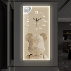 Uinox 곰돌이 시계 LED 무드등 대형 디자인 무소음 거실 고급 인테리어벽시계, (40x80cm)-O타입, (40x80cm)-B타입