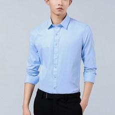 POMTOR 남성 봄가을 단색 긴팔 폴로 셔츠 슬림핏 정장 남방