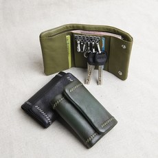 수제 키 케이스 가죽 동전 투포켓지퍼지갑 블랙
