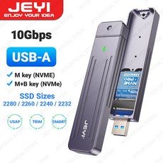 JEYI Direct-attach M.2 NVMe Enclosure USB-A Plug USB 3.2 10Gbps In-line Aluminum 2242 2280 SSD Case