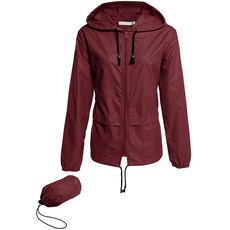 Avoogue 비옷 여성 경량 방수 비 재킷 팩커 블 야외 후드 윈드 브레이커 Wine Red, 상세페이지참조