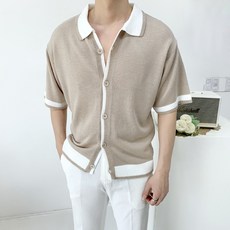 남자배색반팔가디건