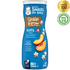 거버 아기과자 아이간식 8개월+ 과일스낵 복숭아 42g Grain & Grow Puffs Peach, 1개