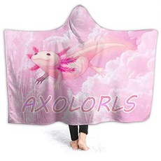 Pink Cute Axolotl Hooded Blanket Outdoor Wearable S (Pink Cute Axolotl2 60"x50" for Teens Traval), 본상품