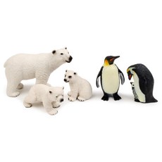 피규어 북극곰 + 황제 펭귄 가족 (5개)