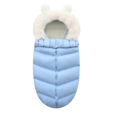 침낭 겨울 머프 발 두꺼운 신생아 유모차 엔볼로페, 하늘색, 1개